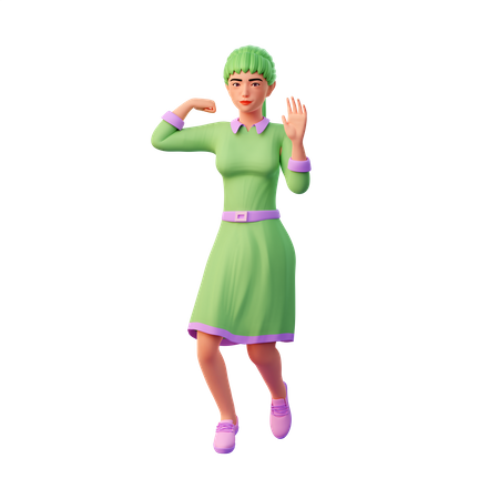 Girl strong pose and floating  3D Illustration