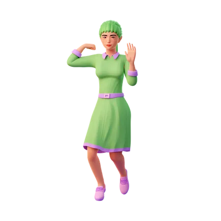 Girl strong pose and floating  3D Illustration