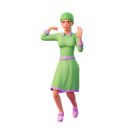 Girl strong pose and floating 3D Illustration
