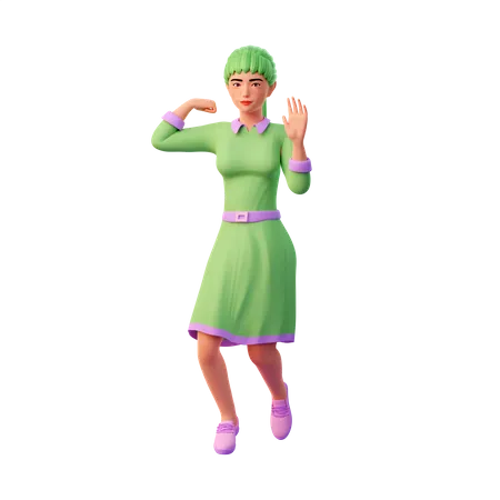 Girl strong pose and floating 3D Illustration