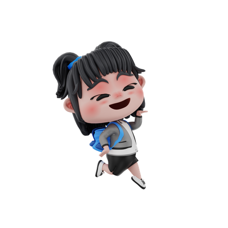 Girl student going to school  3D Illustration