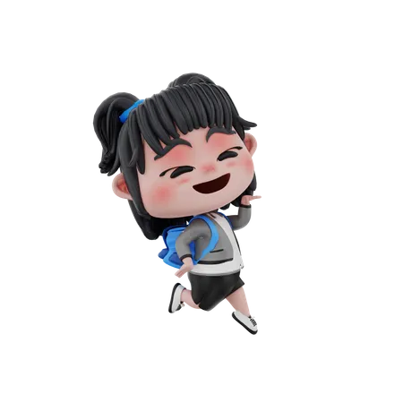 Girl student going to school  3D Illustration