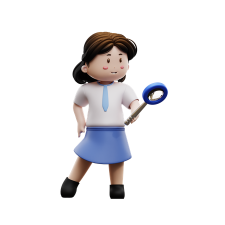 Girl student holding a magnifying glass  3D Icon