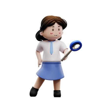 Girl student holding a magnifying glass  3D Illustration