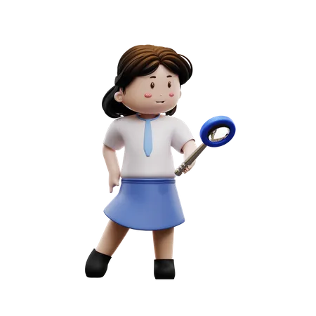 Girl student holding a magnifying glass  3D Illustration