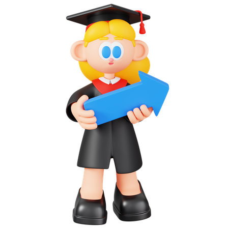 Girl Student Holding Arrow  3D Illustration