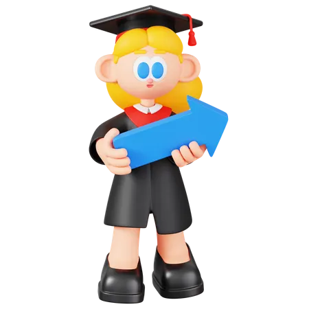 Girl Student Holding Arrow  3D Illustration