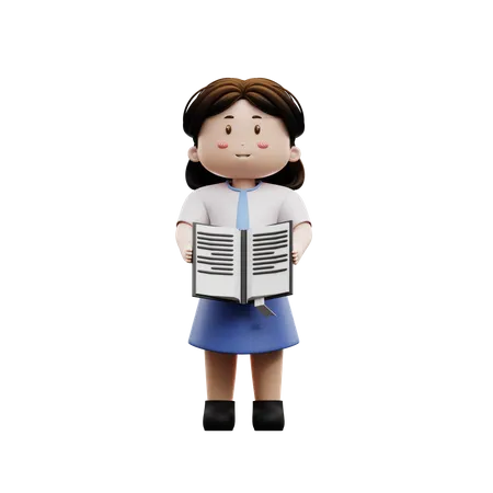 Girl student holding assignment book  3D Illustration