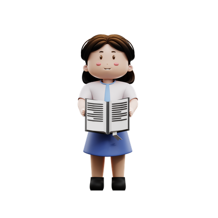 Girl student holding assignment book  3D Illustration