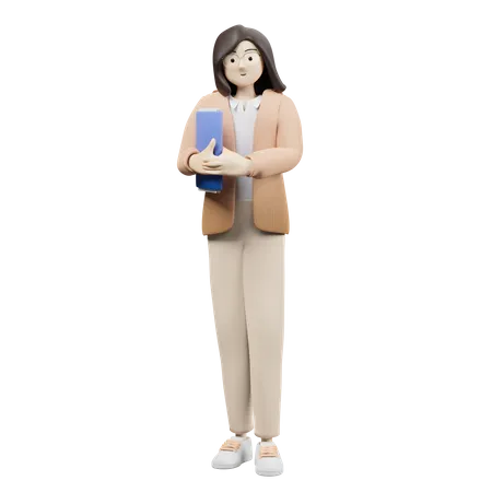 Girl Student Holding Book  3D Illustration