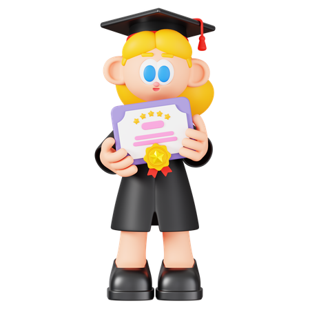 Girl Student Holding Certificate  3D Illustration