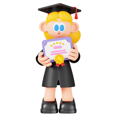 Girl Student Holding Certificate  3D Illustration