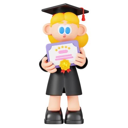Girl Student Holding Certificate  3D Illustration