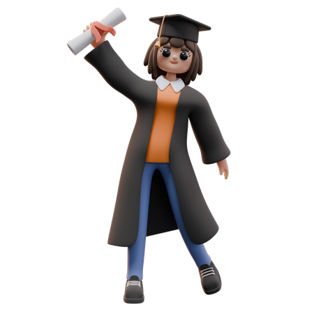 Girl Student Holding Graduation Certificate  3D Illustration