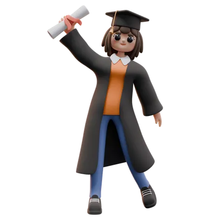 Girl Student Holding Graduation Diploma 3D Illustration