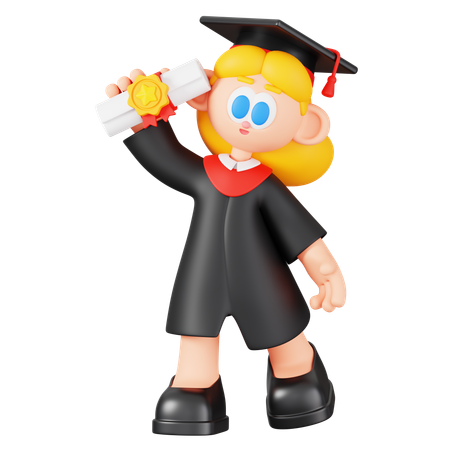 Girl Student Holding Graduation Certificate  3D Illustration