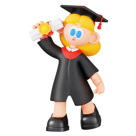 Girl Student Holding Graduation Certificate  3D Illustration