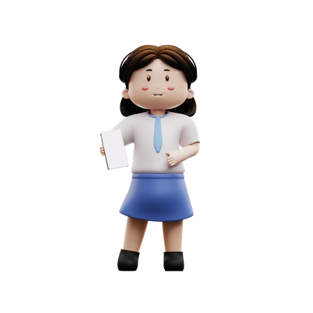 Girl student holding mobile phone  3D Illustration