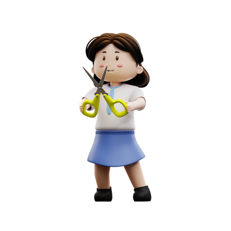 Girl student holding scissors  3D Illustration