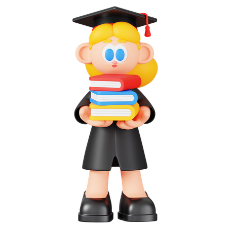 Girl Student Holding Stack Of Books  3D Illustration
