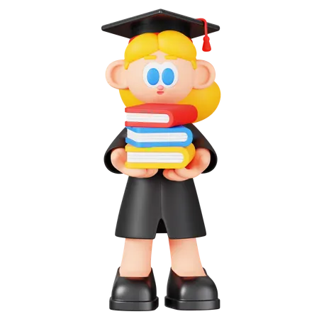 Girl Student Holding Stack Of Books  3D Illustration