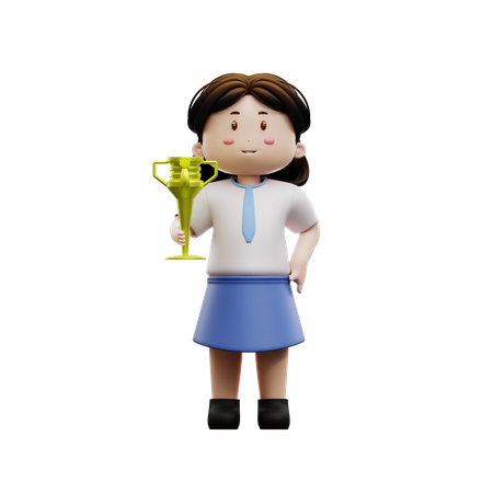 Girl student holding trophy  3D Icon