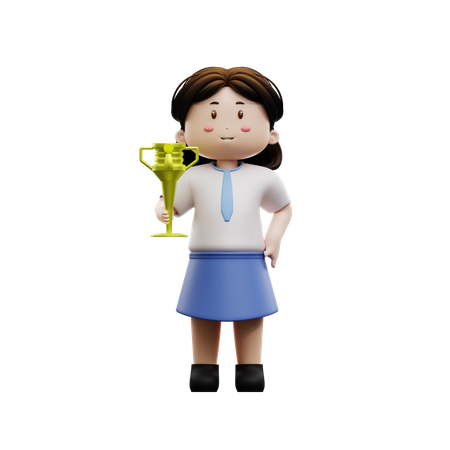 Girl student holding trophy 3D Illustration