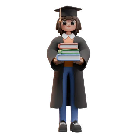 A Girl Student Sits On A Giant Stack Of Books 3D Illustration