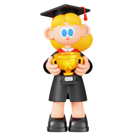 Girl Student Is Holding Trophy  3D Illustration