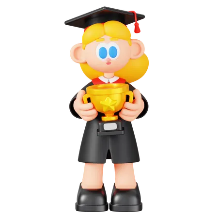 Girl Student Is Holding Trophy  3D Illustration