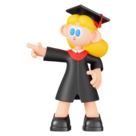Girl Student Is Pointing Direction  3D Illustration