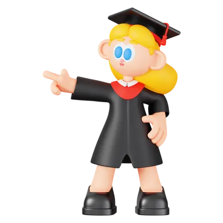 Girl Student Is Pointing Direction  3D Illustration