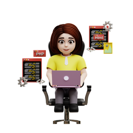 Girl student learning programming  3D Illustration