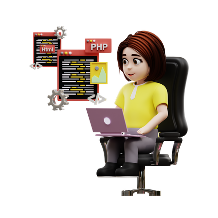 Girl student learning programming  3D Illustration