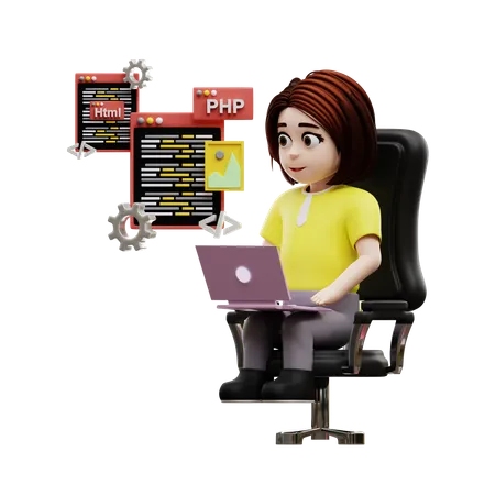 Girl student learning programming  3D Illustration