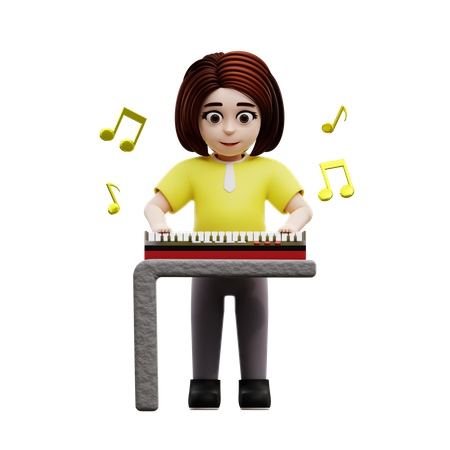 Girl student playing piano  3D Illustration