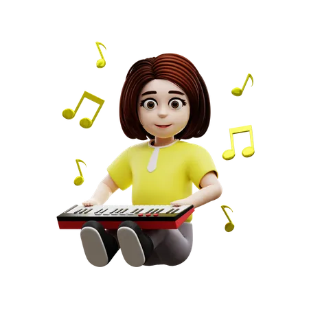 Girl student playing piano  3D Illustration