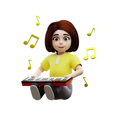 Girl student playing piano  3D Illustration