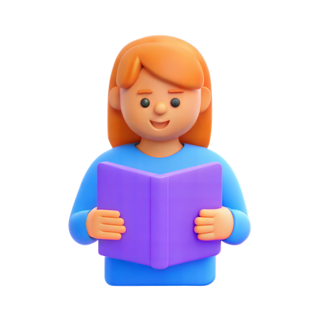 Girl Student Reding Book  3D Icon