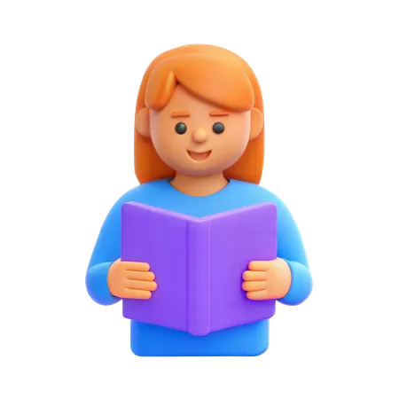 Girl Student Reding Book  3D Icon