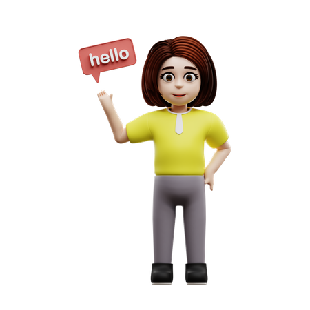 Girl student saying hello  3D Illustration