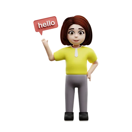 Girl student saying hello  3D Illustration