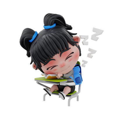 Girl student sleeping on chair  3D Illustration