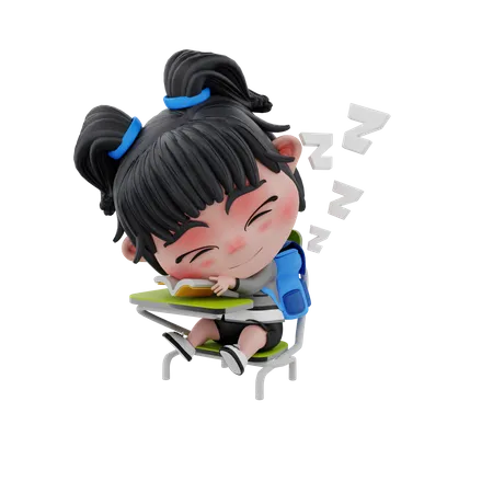 Girl student sleeping on chair  3D Illustration