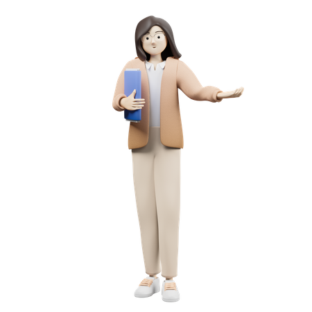 Girl Student With Book  3D Icon