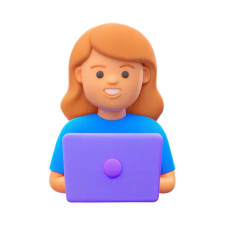 Girl Student with Laptop  3D Icon