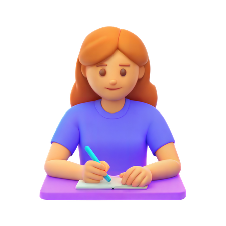 Girl Student Writing in Notebook  3D Icon