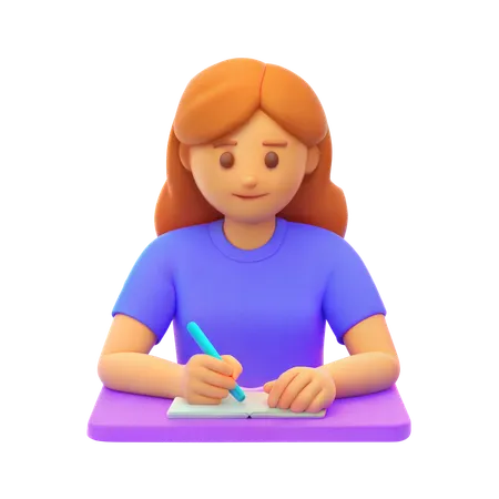 Girl Student Writing in Notebook  3D Icon