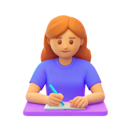 Girl Student Writing in Notebook  3D Icon