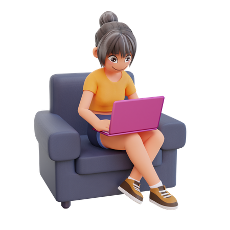 Girl study in laptop  3D Illustration